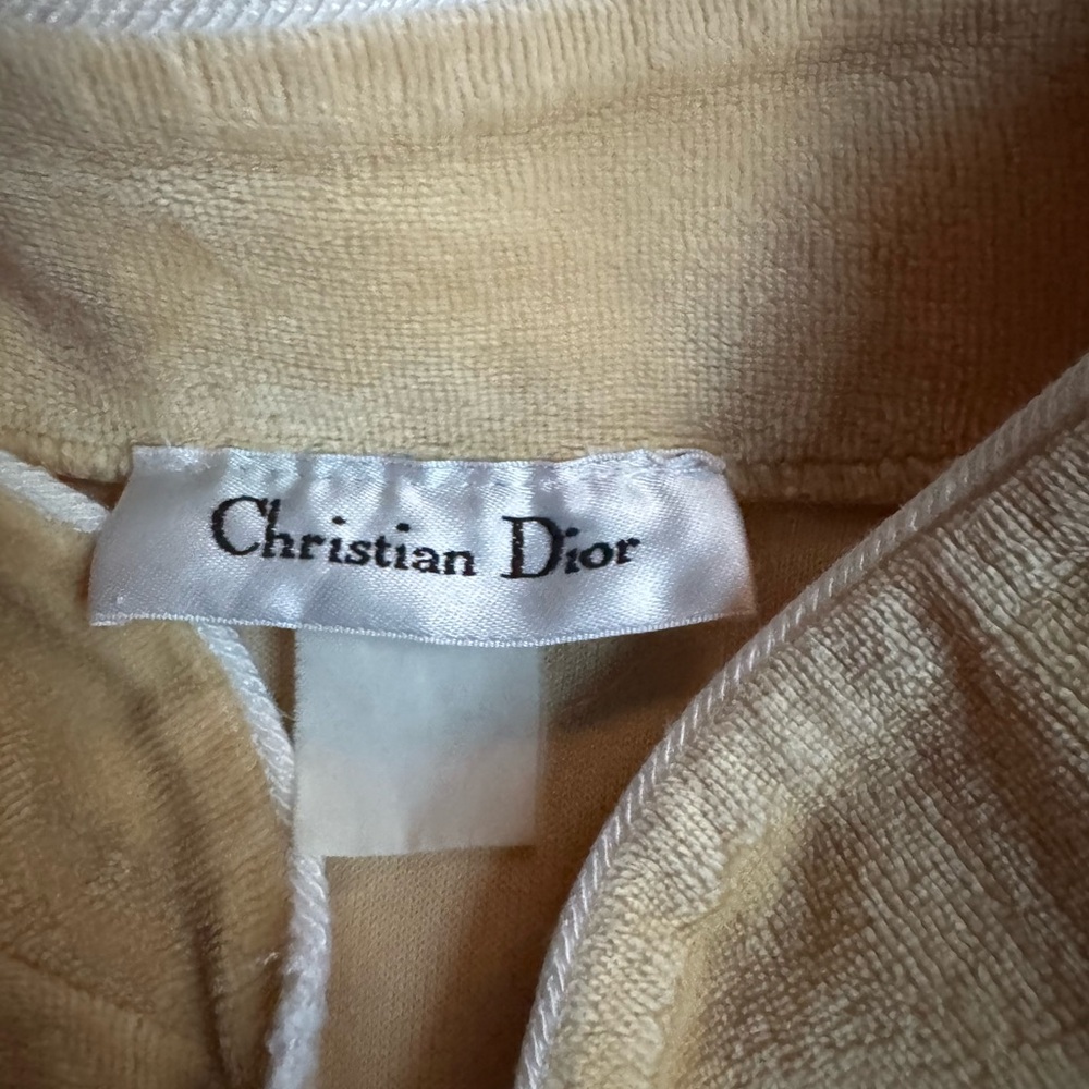 1980s Christian Dior Terrycloth Front Half Zip, Monogrammed, White Rope Trim Rob - Picture 7 of 7